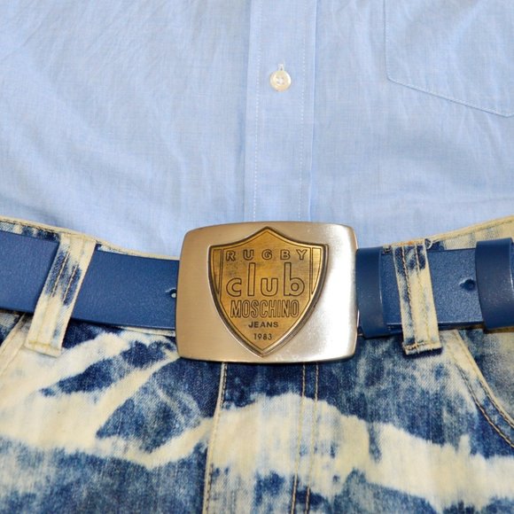 Men's BeltLeatherBlueDouble LoopRemovable Exchangeable Buckle50'' Inch